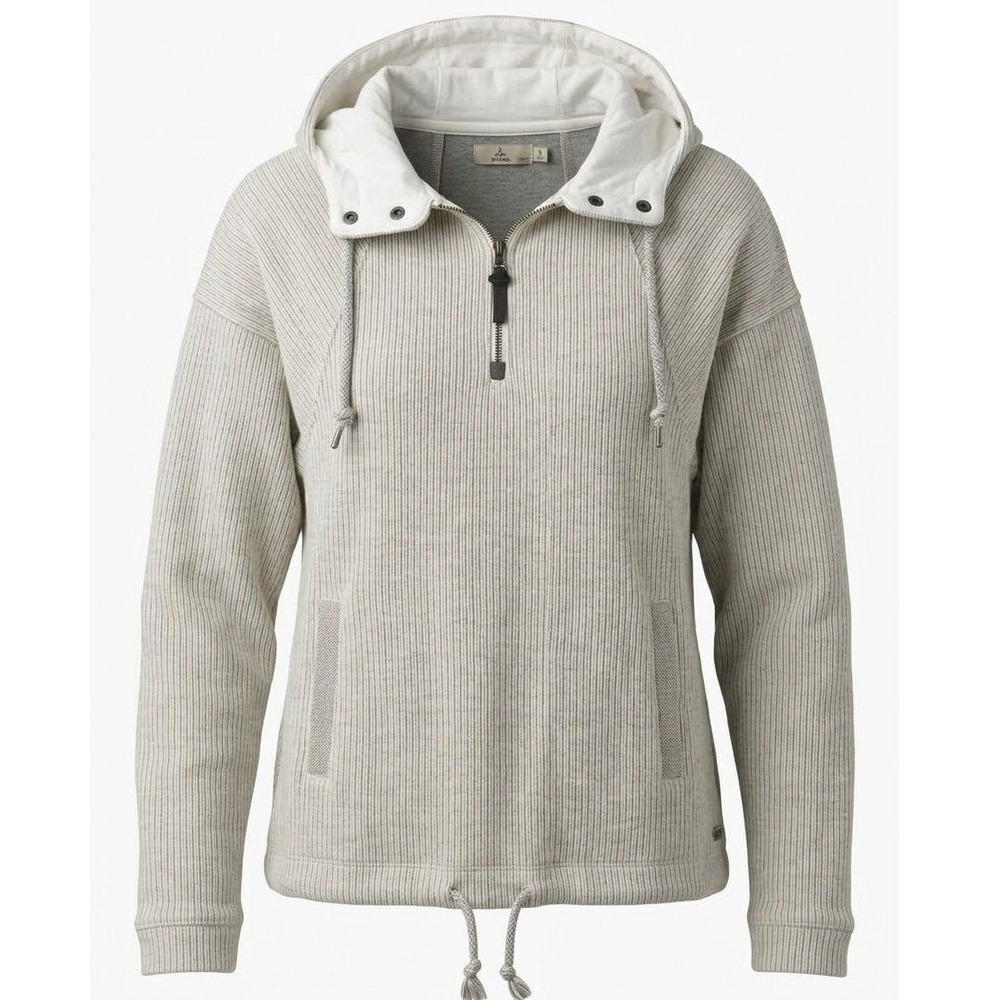 Prana Womens Grey Ribbed Quarter Gorpcore Zip Hoodie Sweatshirt with Pockets S